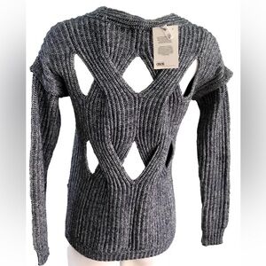 New ASOS Cable Knit Sweater Cut Out Back Heathered Blue Size 0